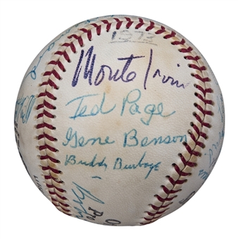 1973 Hall of Fame Induction Multi Signed Baseball With 19 Signatures Including Satchel Paige, Rube Marquard & Vera Clemente (Beckett)